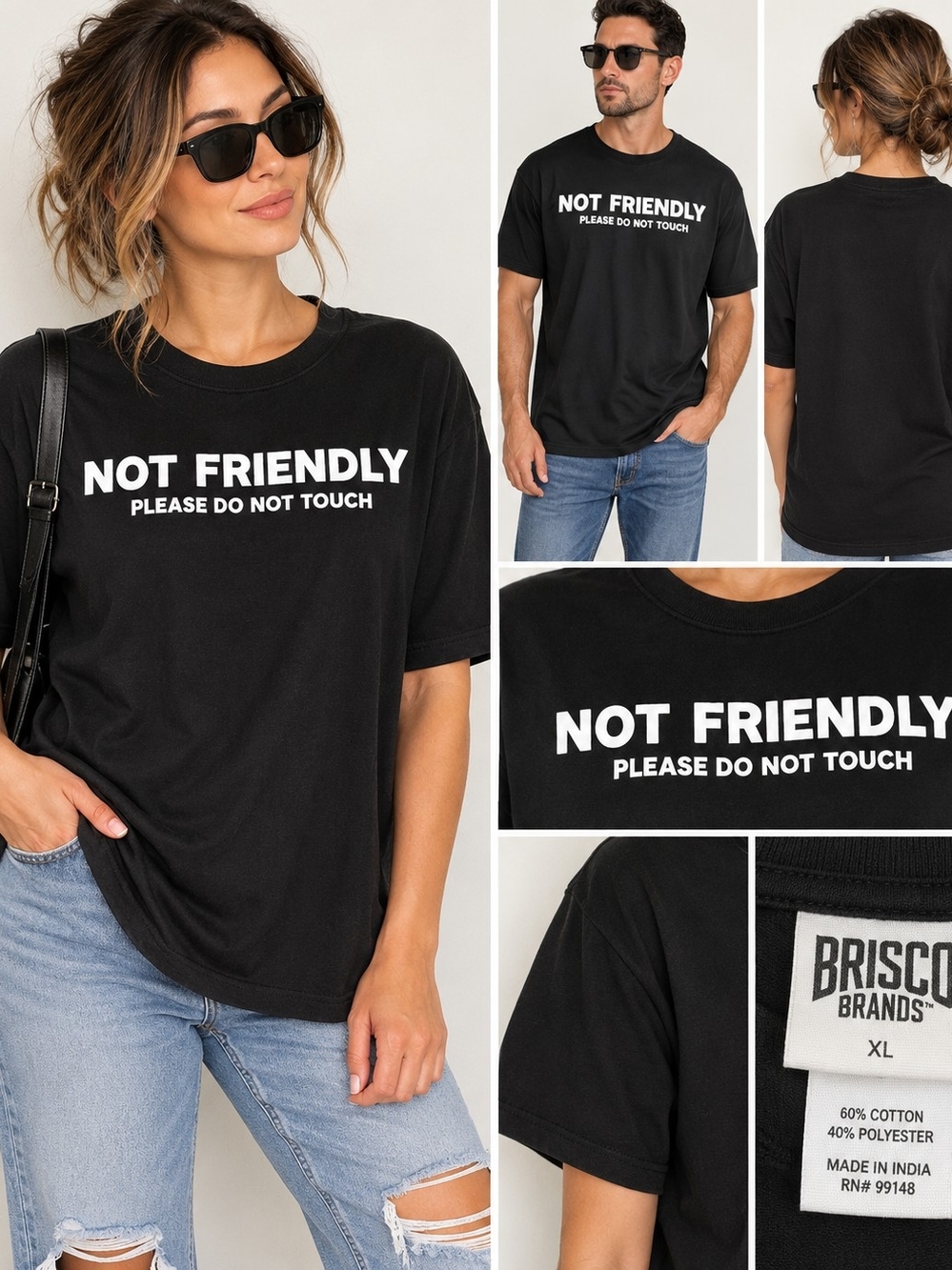 Brisco Brands Black 'Not Friendly' Graphic Short Sleeve Tee